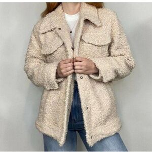 Cream shearling shirt Teddy jacket Sherpa Denim Knox RoseWomen's Fuzzy Coat